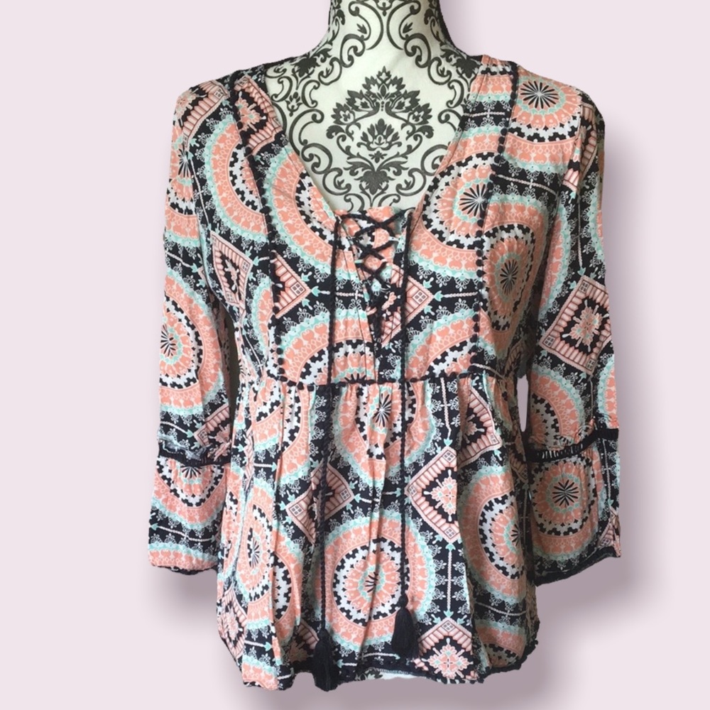 CROWN & IVY Mandala‎ Peasant Top XS